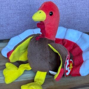 Vintage Ty Beanie Baby Gobbles the Turkey Plush With Tag 1996 Original